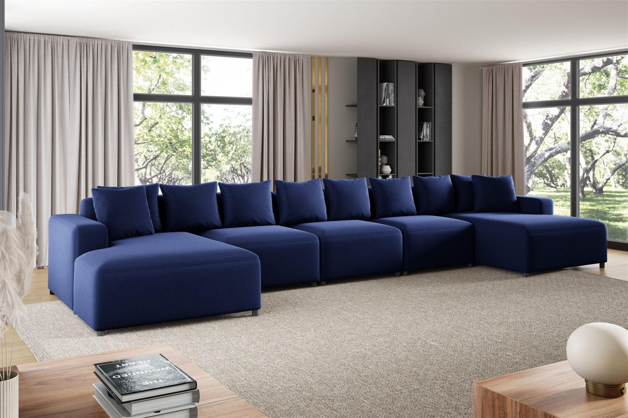 WOHNLANDSCHAFT Megan Xl In Salvador - Dunkelblau, Holzwerkstoff/Textil (517/75/165cm) - Fun Möbel