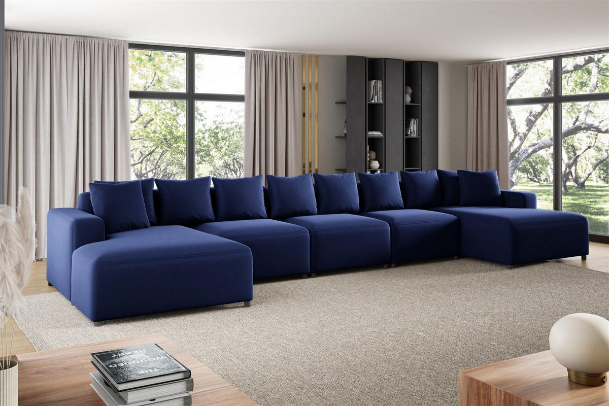 WOHNLANDSCHAFT Megan Xl In Salvador - Dunkelblau, Holzwerkstoff/Textil (517/75/165cm) - Fun Möbel