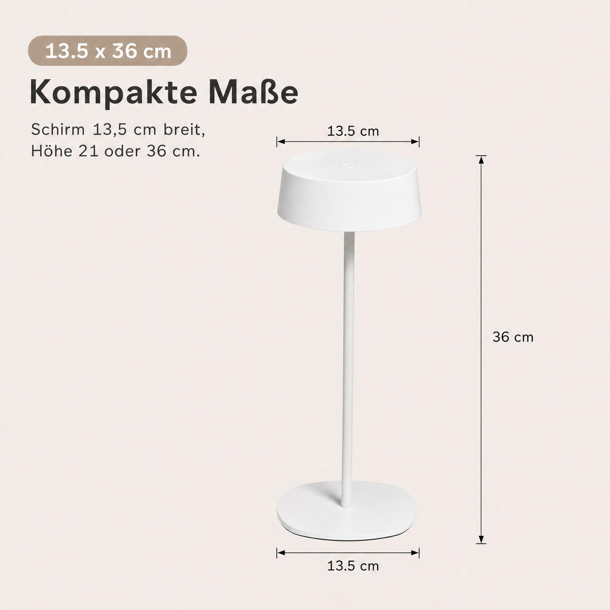 LED-TISCHLEUCHTE - dimmbar, kabellos, IP54, Metallgehäuse, für Innen- und Außenbereich, weiß, höhenverstellbar - Weiß, Metall (13.5/13.5/36cm) - Northpoint