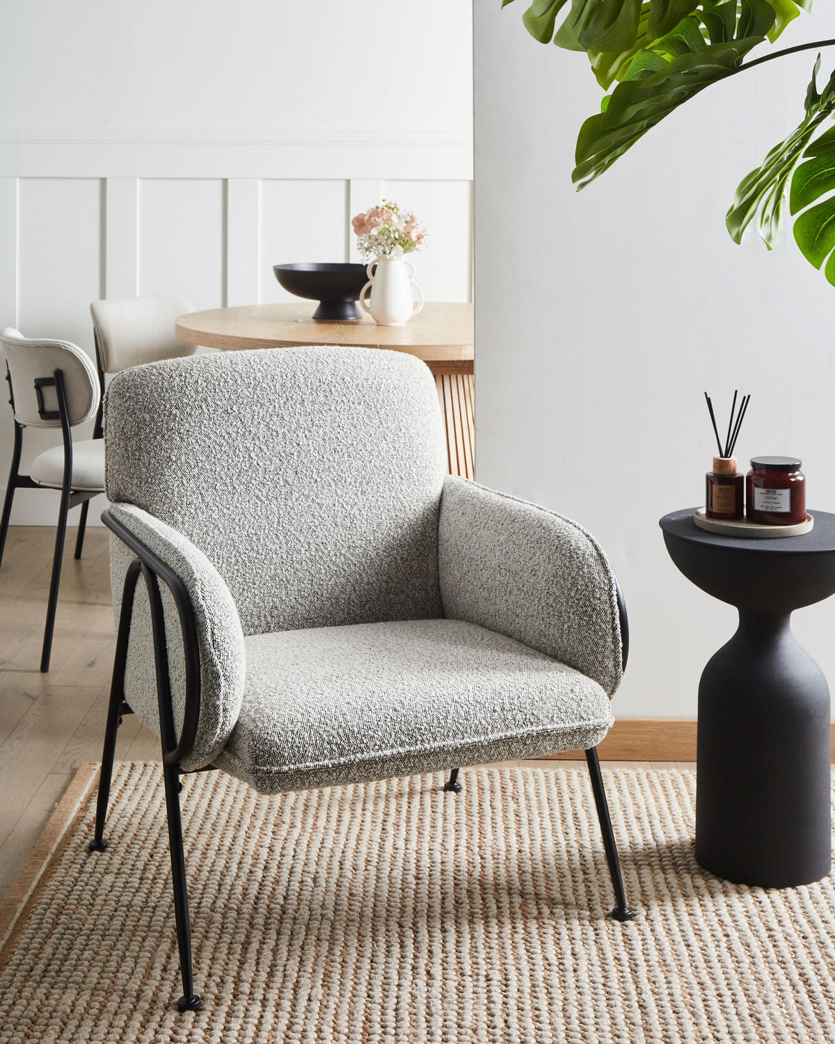 SESSEL Cremeweiß Trysnes - Schwarz/Weiß, Textil (69/84/77cm) - Beliani