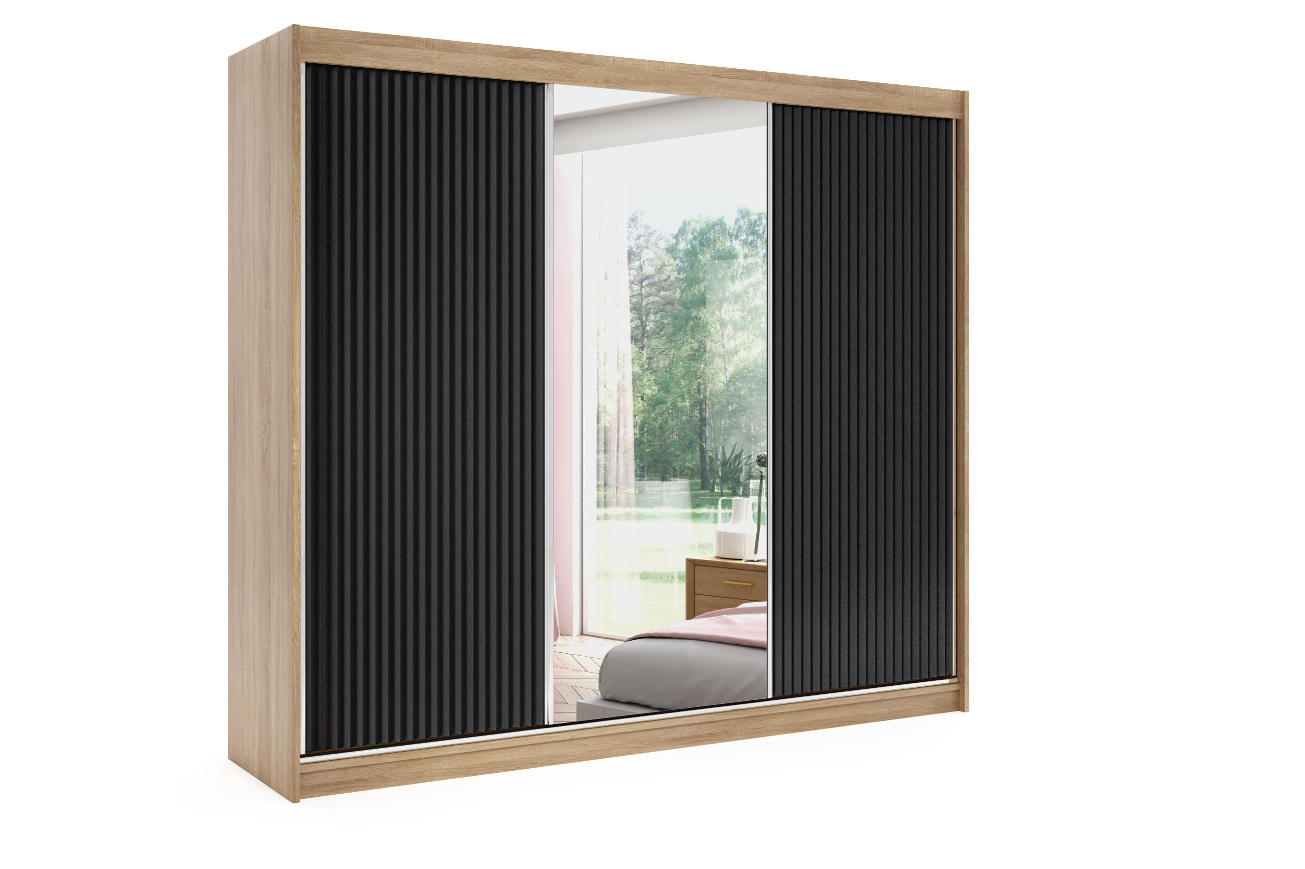 KLEIDERSCHRANK RYFLO mit LED - 250 - Eiche Artisan|Schwarz - Schwarz/Eiche Artisan, Holzwerkstoff (250/215/61cm) - ALTDECOR