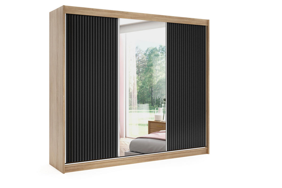 KLEIDERSCHRANK RYFLO mit LED - 250 - Eiche Artisan|Schwarz - Schwarz/Eiche Artisan, Holzwerkstoff (250/215/61cm) - ALTDECOR