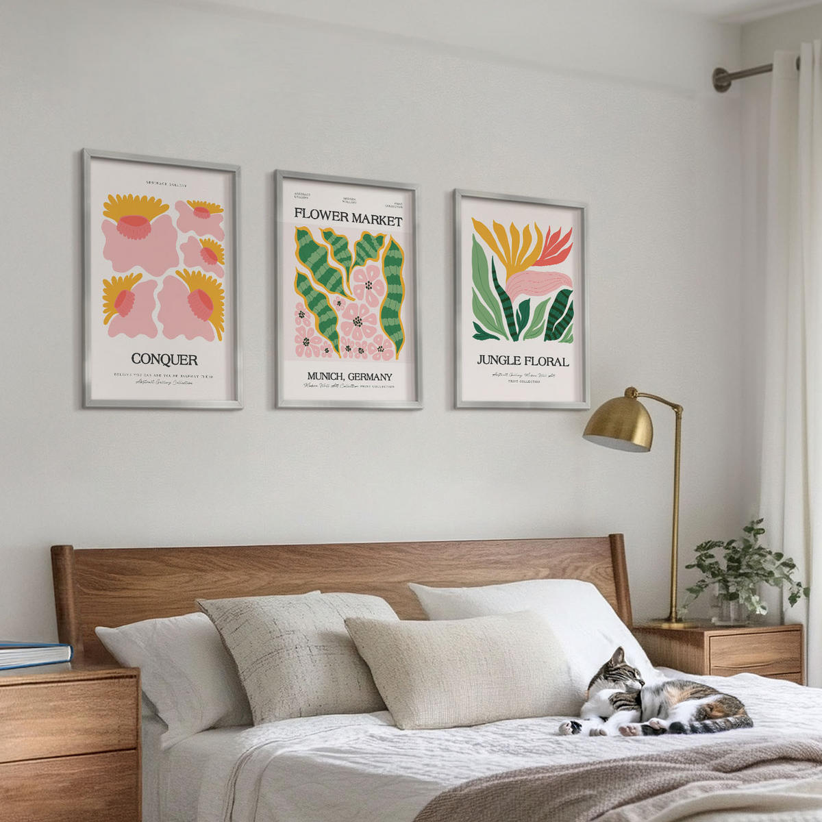 WANDBILDER 3er Set - 40x60 cm Silberner Rahmen - Blumen und Blätter – moderne Poster - Silberfarben, Kunststoff (40/60cm) - ArtPrintCave