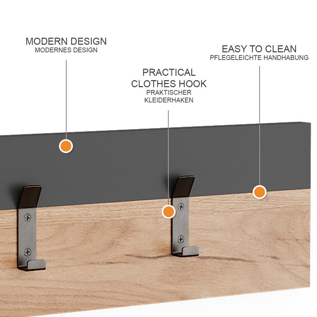 WANDGARDEROBE Orlando Anthrazit/Goldkraft Eiche 60 x 15 cm - Honigeiche/Anthrazit, Holzwerkstoff (60/15/1.6cm) - Vicco