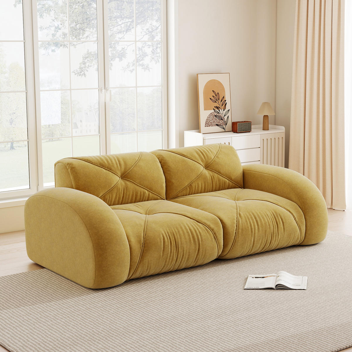 2-SITZER SOFA Chenille Gelb mit modularem System - Gelb, Textil (204/76/95cm) - WISHDOR