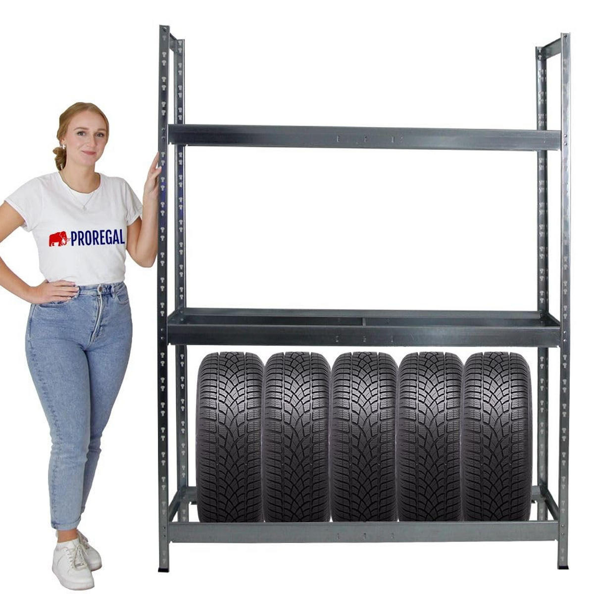 REIFENREGAL Tiger XL 2er-Set mit 2x 200x150x45 cm 300 kg Fachlast bis zu 36 Reifen Verzinkt - Silberfarben, Metall (300/200/45cm) - PROREGAL