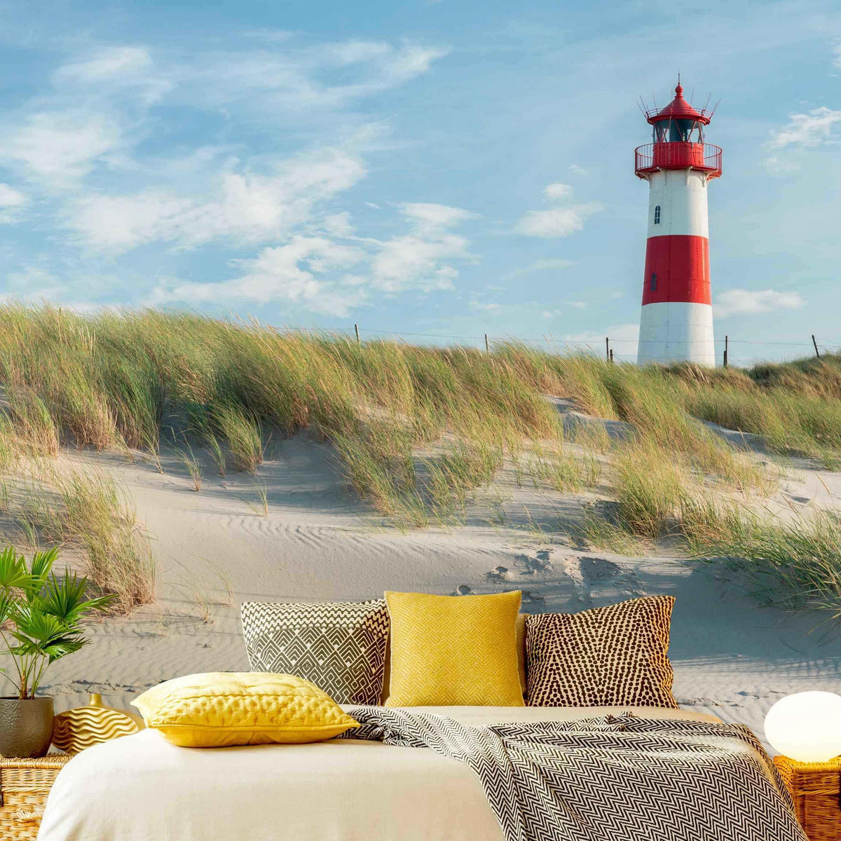 FOTOTAPETE Leuchtturm an der Nordsee 288/288 cm - Blau, Papier (288/288cm) - Bilderwelten