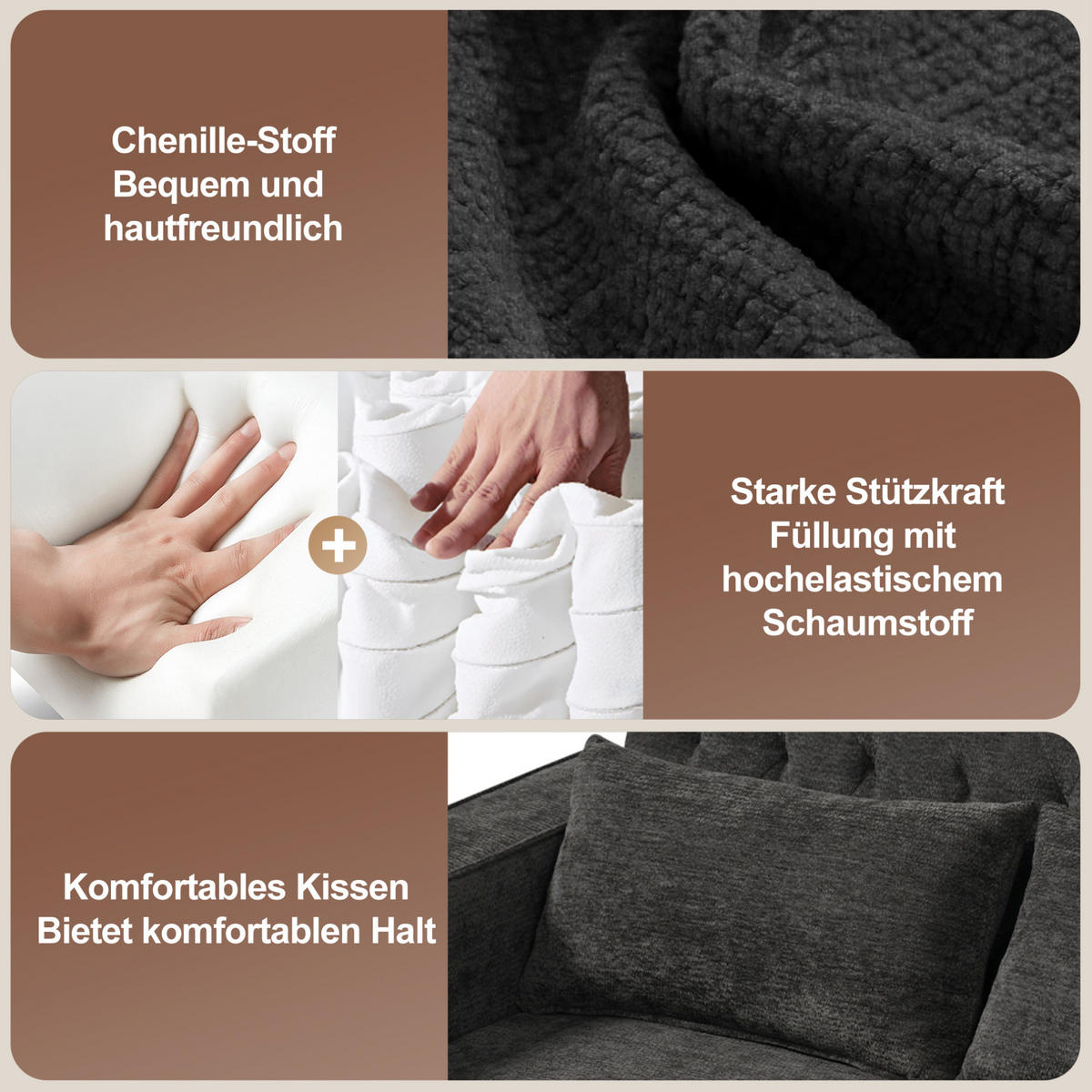 SCHLAFSOFA, Chenille mit USB-Anschluss, Stauraum & 3-fach verstellbarer Rückenlehne, 140/137/84 cm, Grau - Grau, Textil (137/84/140cm) - Redom