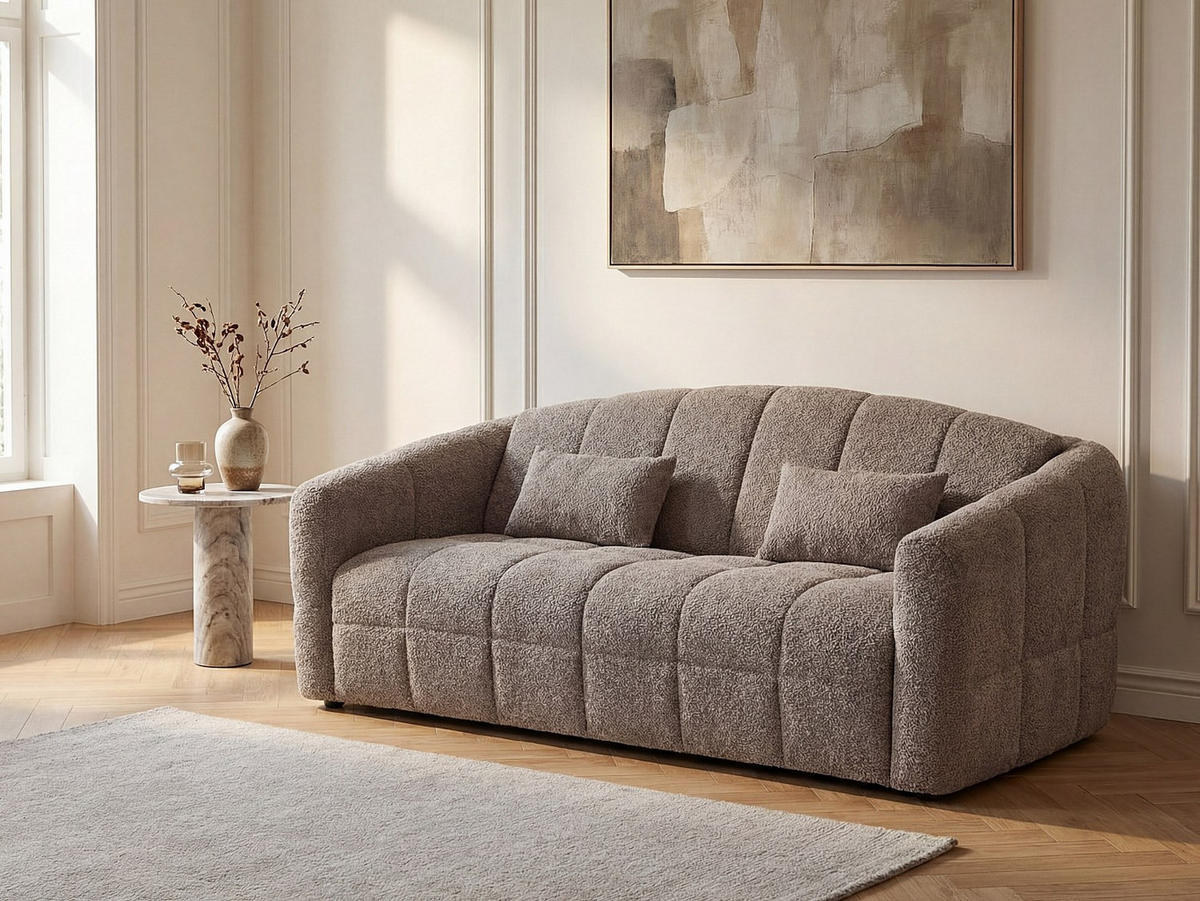 SOFA 3-Sitzer mit Schlaffunktion – Bouclé-Stoff – Taupe – Liegefläche 140 cm + Matratze 13 cm – RETUNA - Braun, Textil (200/90/208cm) - Vente-Unique
