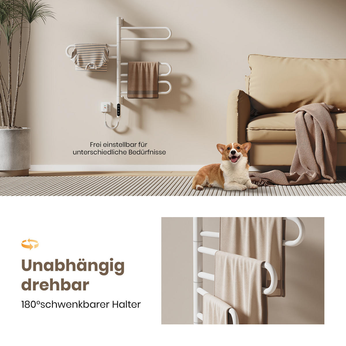 HEIZKÖRPER Elektrischer Handtuchhalter Weiß 78/43/9 cm - Weiß, Metall (43/78/9cm) - EMKE