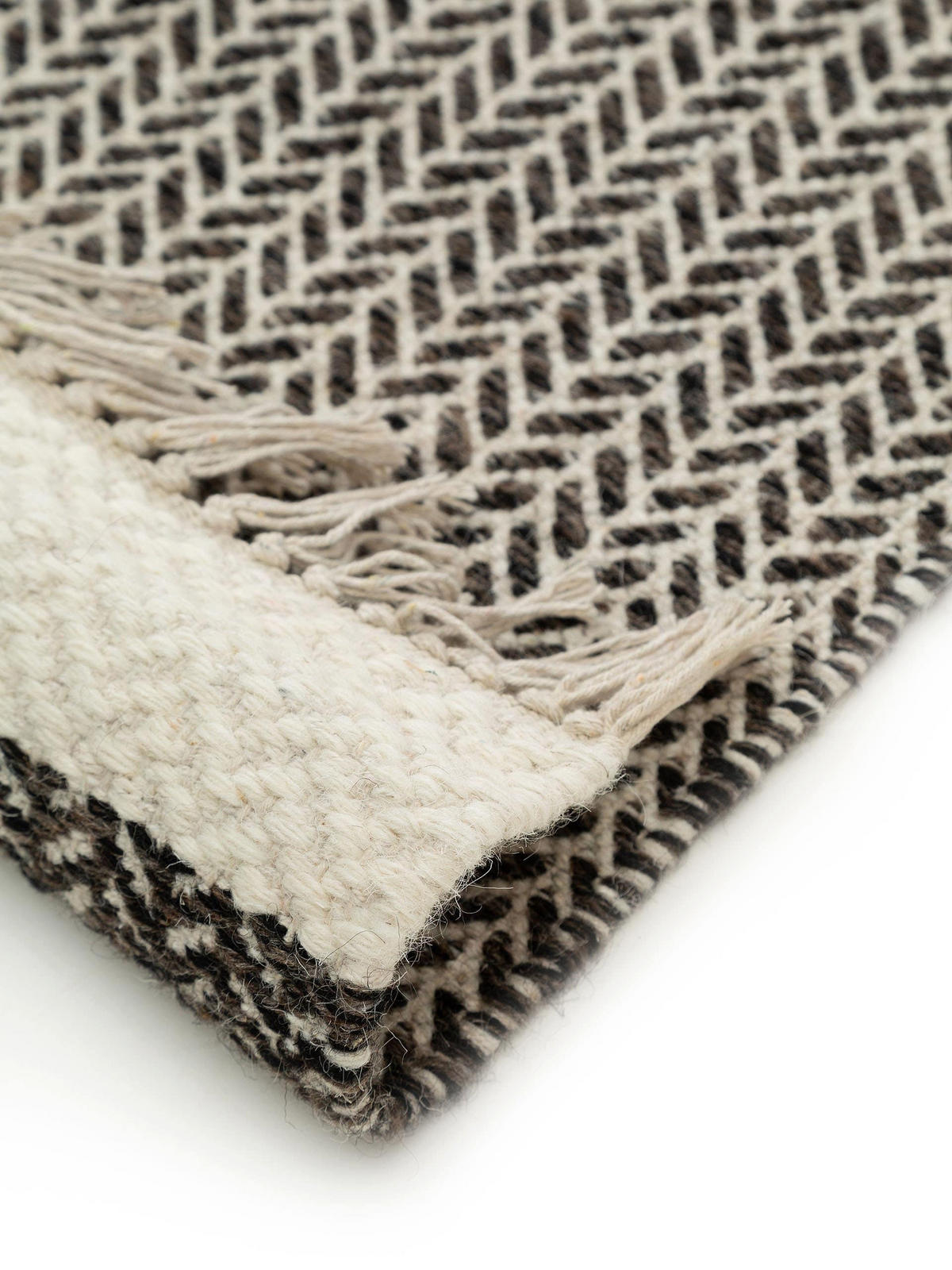 WOLLTEPPICH Kim Schwarz/Weiß 120x170 cm - Schwarz, Textil (120/170cm) - benuta Pure