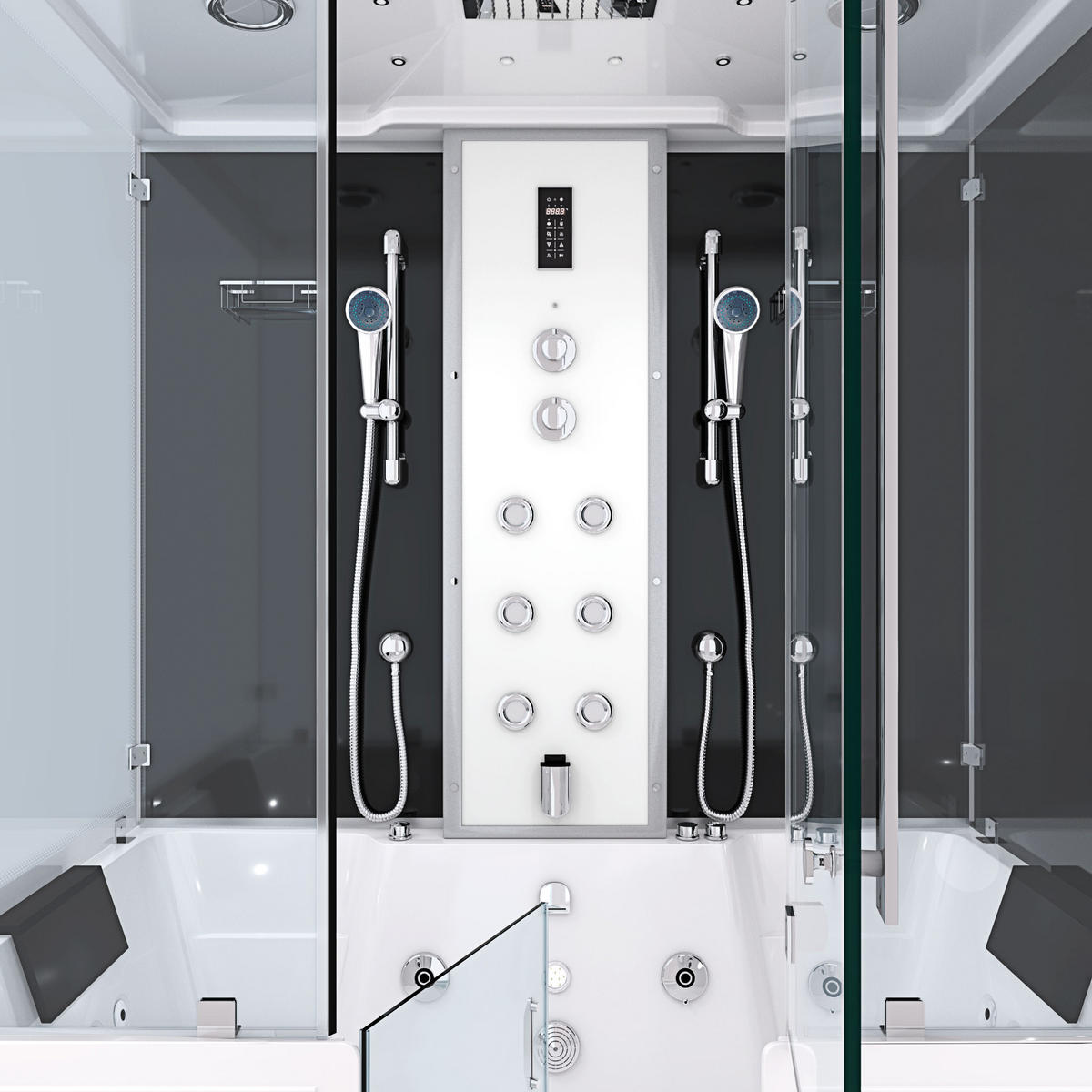 BADEWANNE mit Tür Dusche K88-SW-EH-C-EA Duschtempel - Schwarz, Glas/Kunststoff (100/228/180cm) - AcquaVapore by Sandra Jentho