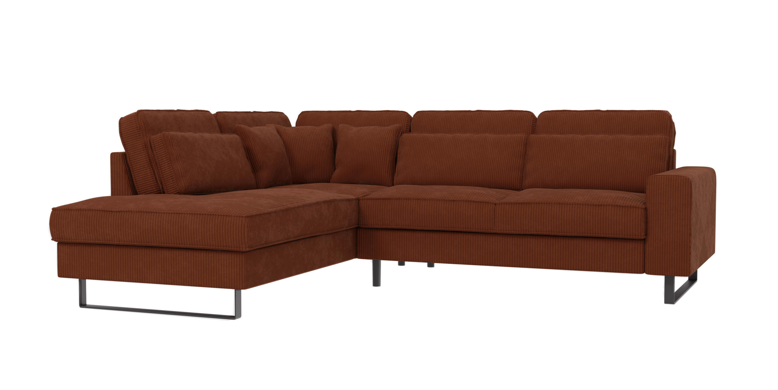 ECKSOFA Floe Terrakotta Cord - Terracotta/Schwarz, Holz/Kunststoff (290/231cm) - S-Style Möbel