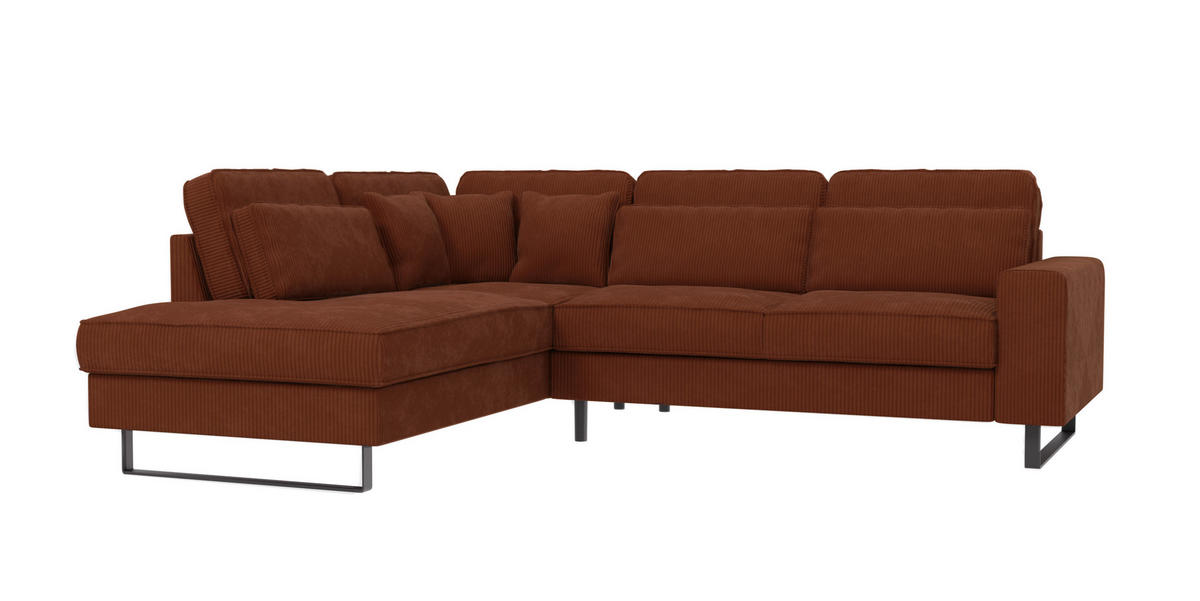 ECKSOFA Floe Terrakotta Cord - Terra cotta/Schwarz, Holz/Kunststoff (290/231cm) - S-Style Möbel