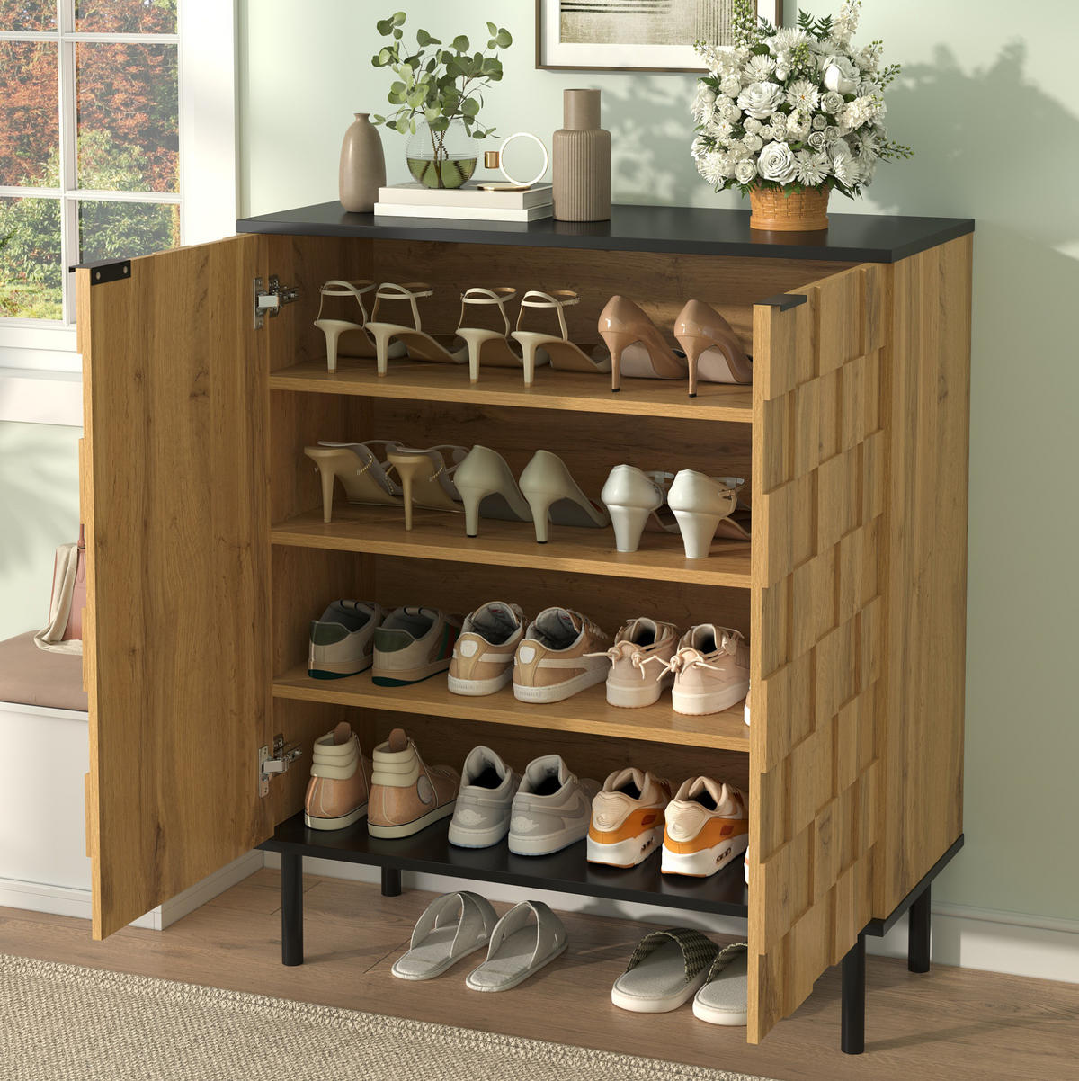 SCHUHSCHRANK 2-türig 80 x 35 x 91,5 cm Holzoptik Natur - Braun, Holz (35/91.5/80cm) - Beauniv