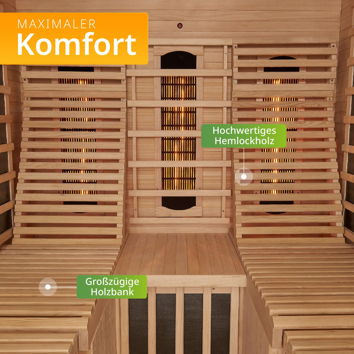 INFRAROTKABINE Helsinki 150 mit Dual-Technologie & Hemlockholz - Naturfarben, Holz (150/190/150cm) - Artsauna