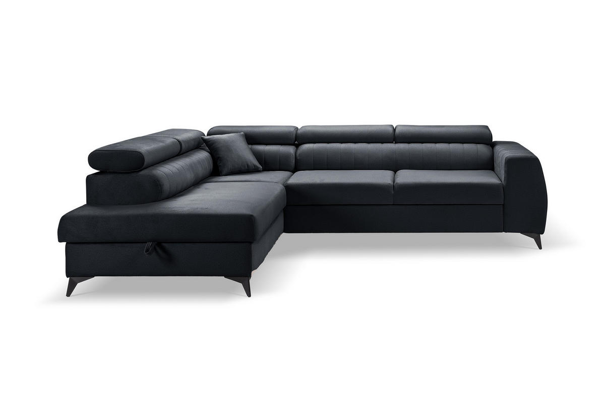 ECKSOFA PIERO L Links mit Schlaffunktion 195x125 Velours Dunkelgrau - Dunkelgrau/Schwarz, Holz/Textil (268/203cm) - Muffo