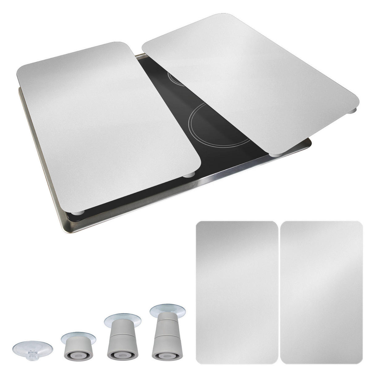 HERDABDECKPLATTEN aus Glas Silver 52/30 cm - Silberfarben, Glas (30/52cm) - Wenko
