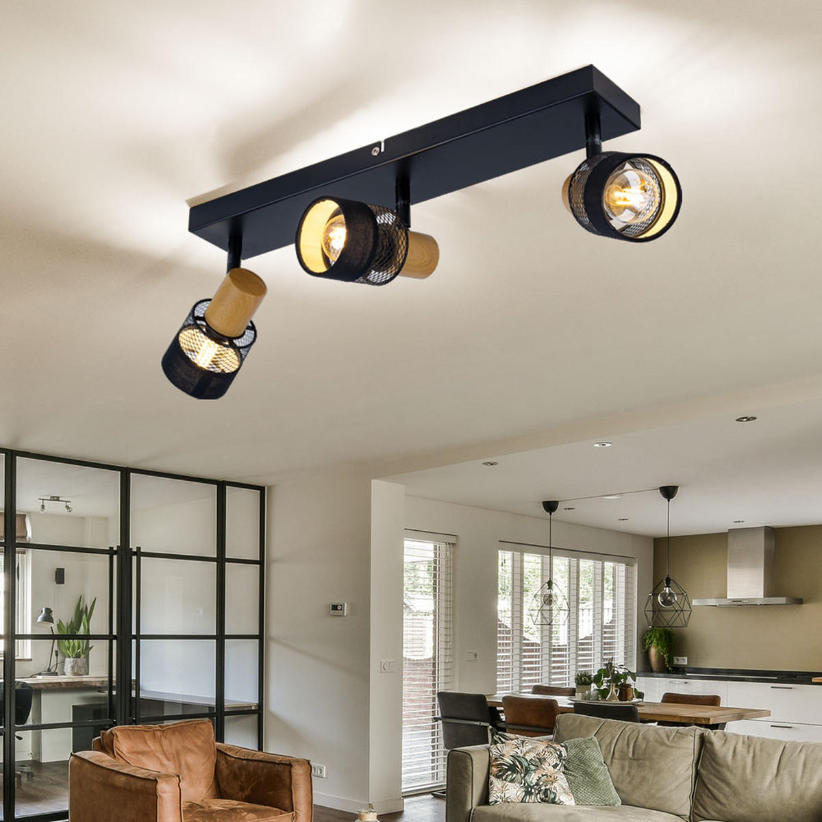 LED DECKENLEUCHTE Holzoptik Braun - Schwarz, Holz (45/8/17cm)