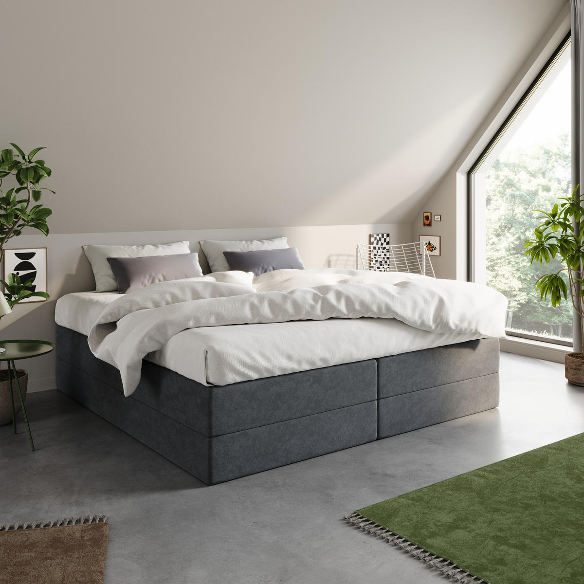 BOXSPRINGBETT mit Bonnell Matratze, 200 x 200 cm, in Dunkelgrau - Anthrazit, Naturmaterialien (200/200cm) - Home Collective
