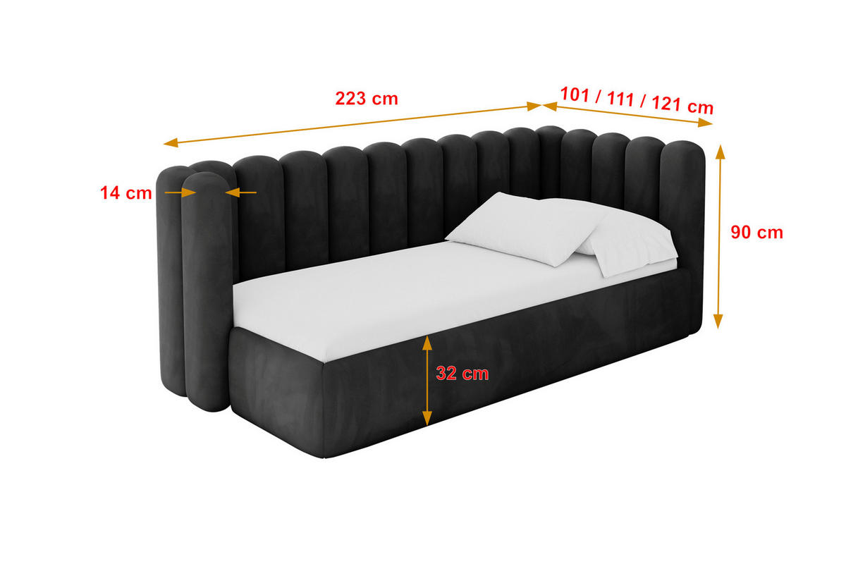 EINZELLBETT Jugendbett mit Bettkasten und Matratze H3/H4, Links - HUGY 100x200 Schwarz - Schwarz, Holzwerkstoff/Textil (100/200cm) - ALTDECOR