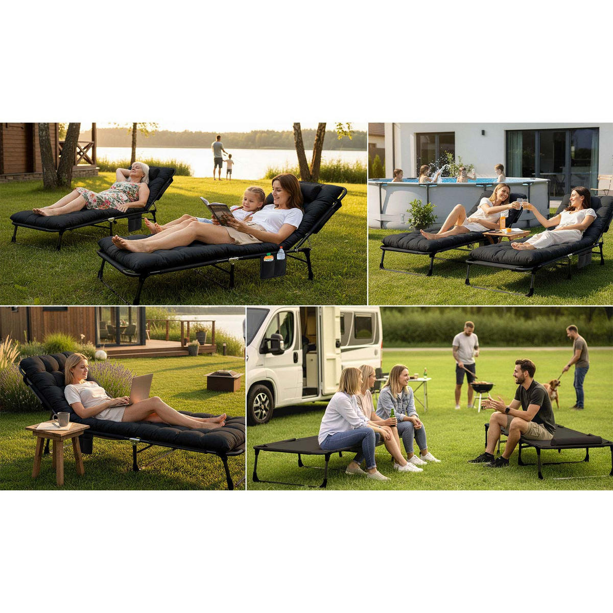 GARTEN-RELAXSESSEL Klappbarer Dream - Schwarz, Metall (67/75.5/193cm)