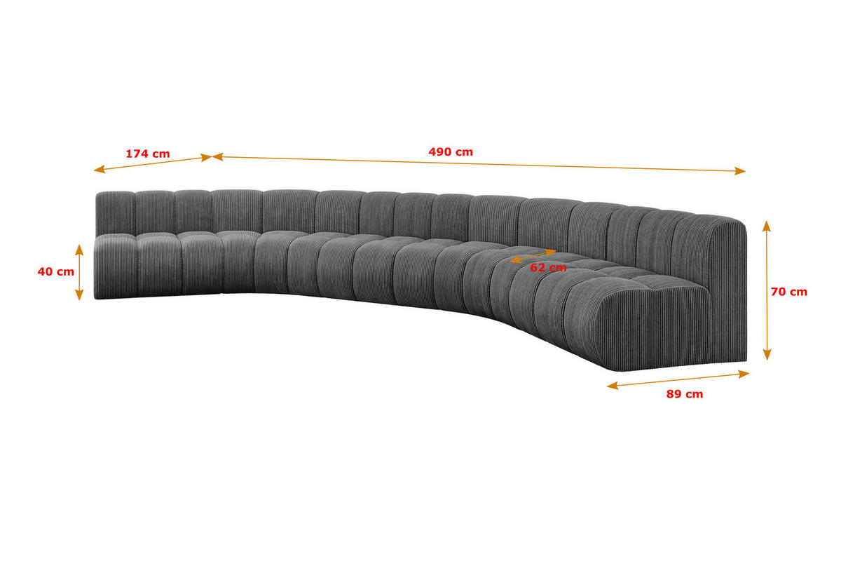 WOHNLANDSCHAFT modulares Sofa Montra-U1 - 490x174x70 cm Dunkelgrau - Dunkelgrau, Holzwerkstoff/Textil (490/70/174cm) - ALTDECOR