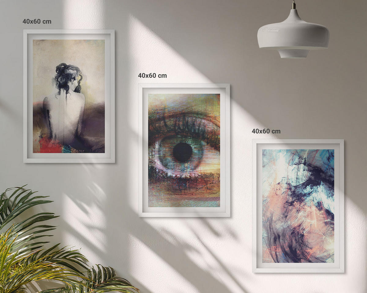 BILDER SET 3er Set - 40x60 cm Weißer Rahmen - Porträt einer Frau mit abstrakten Emotionen - Weiß, Kunststoff (40/60cm) - TULUP