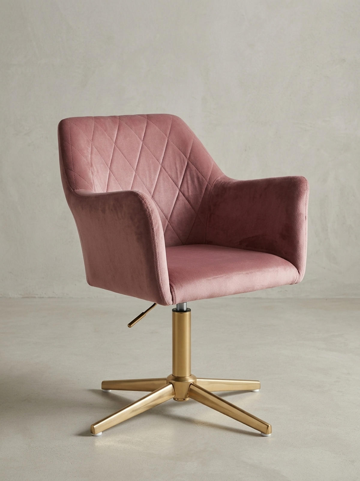 DREHSTUHL Samt mit Armlehnen Eisengestell 360° Funktion, Rosa 97x55x55 cm - Pink/Goldfarben, Textil/Metall (97/55/55cm) - KADIMA DESIGN