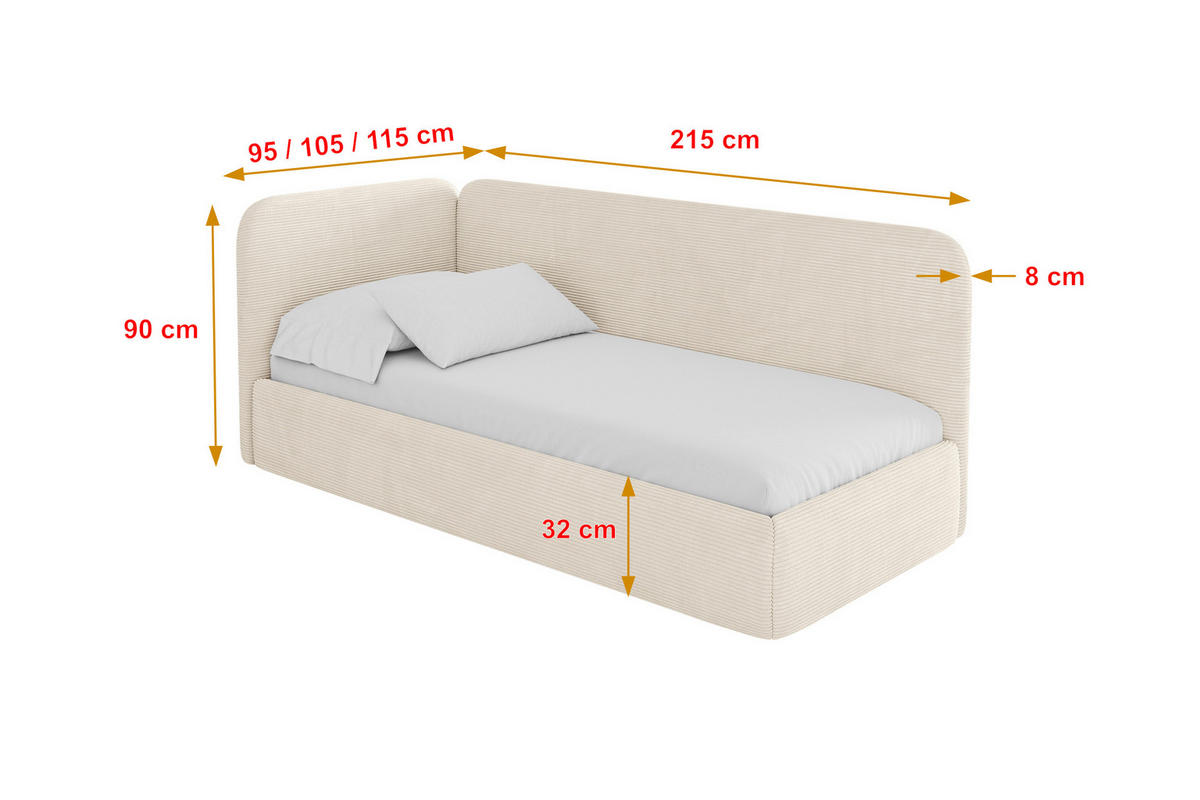 EINZELLBETT Jugendbett mit Bettkasten und Matratze H3/H4, Rechts - ELSY 80x200 Beige - Kaschmir, Holzwerkstoff/Textil (80/200cm) - ALTDECOR