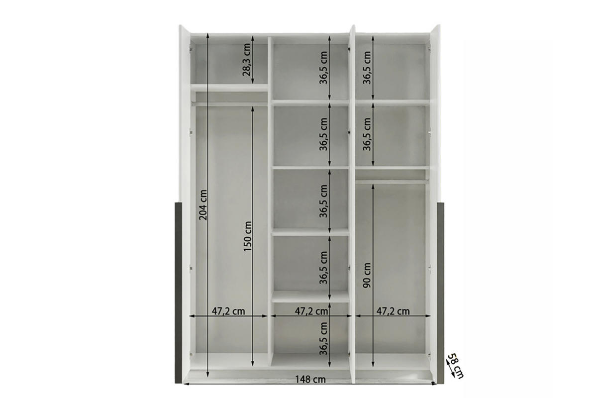 DREHTÜRENSCHRANK Apollonia mit Spiegel 150x204cm 3-türig, kaschmir, schwarze Griffe - Kaschmir/Schwarz, Kunststoff (58/205/150cm) - Margaret Hadas24