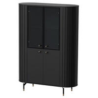 GLASVITRINE geriffelt aus MDF, Schwarz, mit LED-Beleuchtung - Schwarz, Holzwerkstoff (112/155/40cm) - Idohome