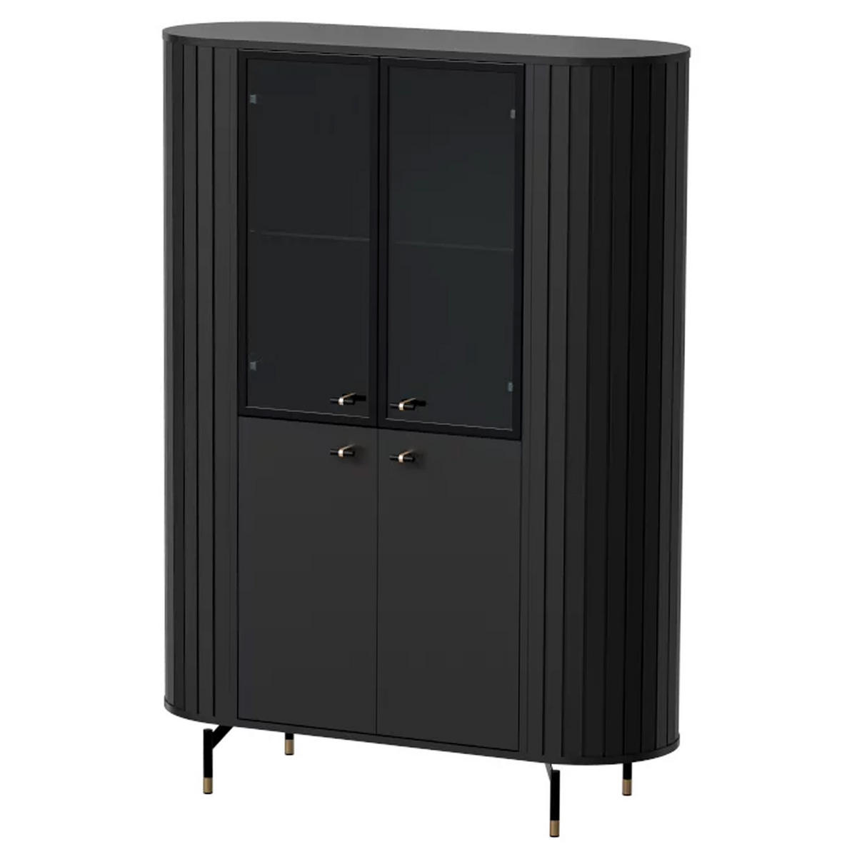 GLASVITRINE geriffelt aus MDF, Schwarz, mit LED-Beleuchtung - Schwarz, Holzwerkstoff (112/155/40cm) - Idohome