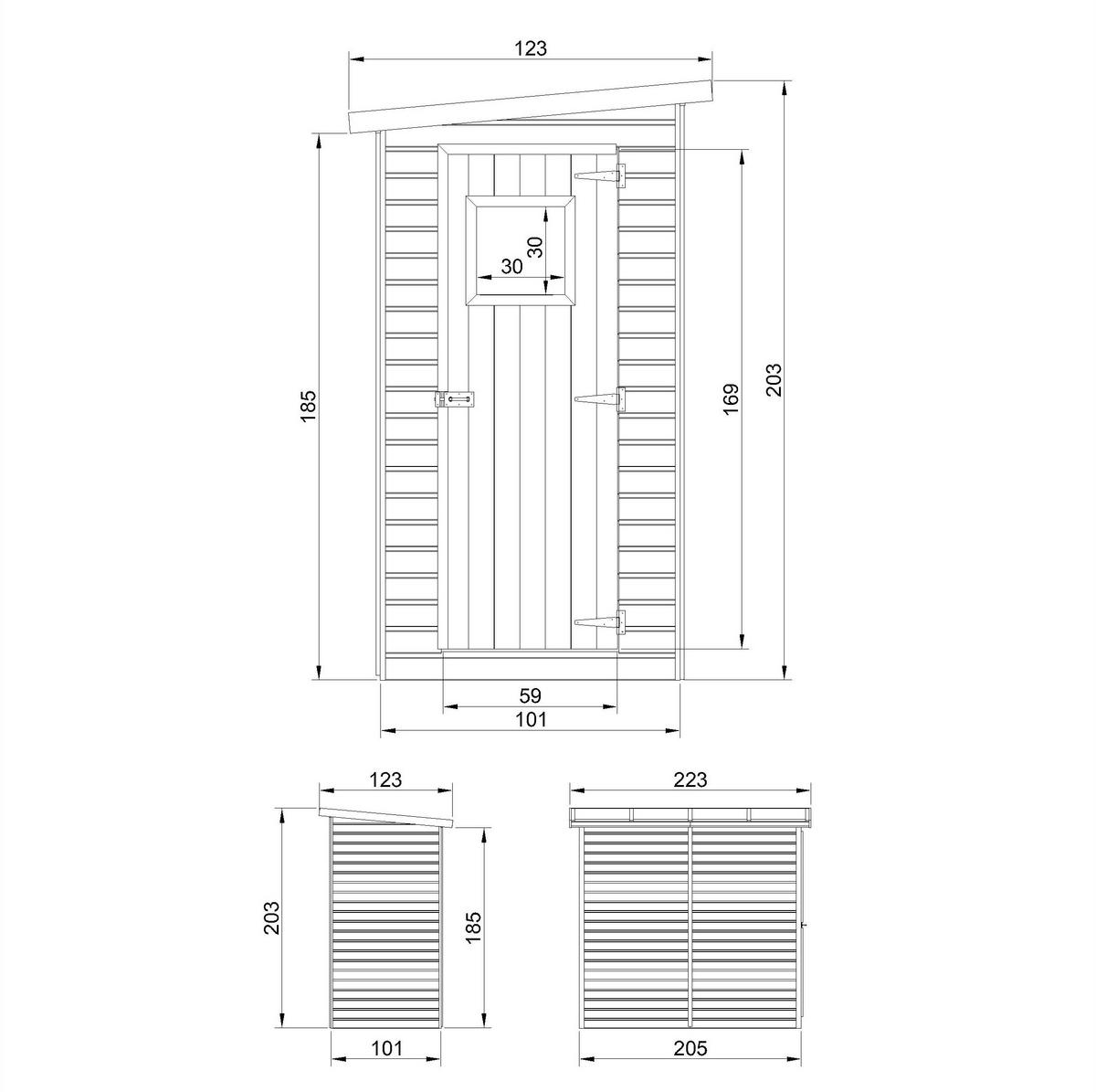 GARTENHAUS HOLZ H203x123x223 cm/2.1 m² - M348A - Beige, Holz (123/203/205cm) - Timbela