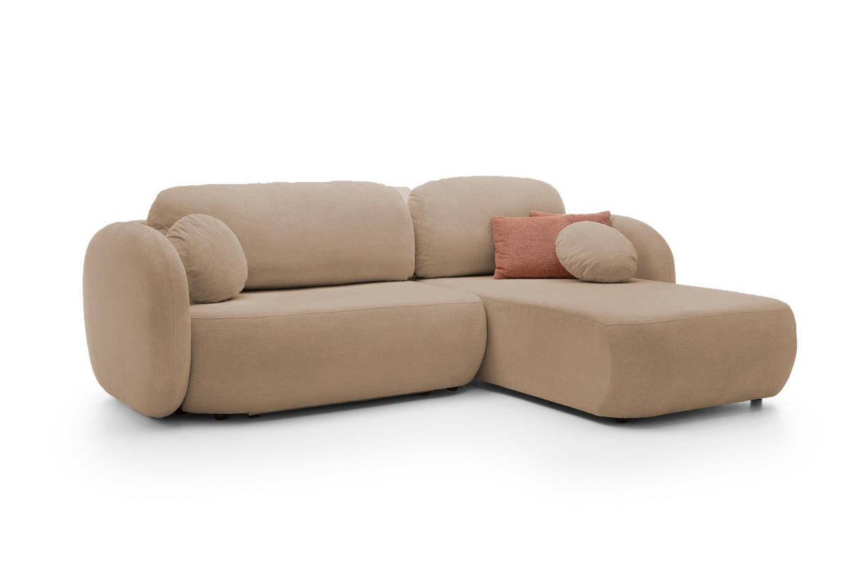 ECKSOFA OLIO L-Form Schlaffunktion mit Bettkasten, lose Rückenkissen, freistehend, RECHTS 248x174 cm Cappuccino - Cappuccino, Holz/Textil (248/174cm) - DomoHome