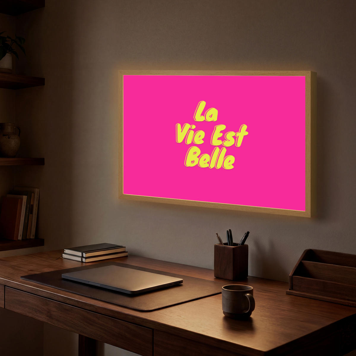 NÁSTĚNNÁ LAMPA S AKUMULÁTOREM Citace - Retro - Pink 60x40 cm - růžová, kompozitní dřevo (60/40/8cm) - OnlyWow