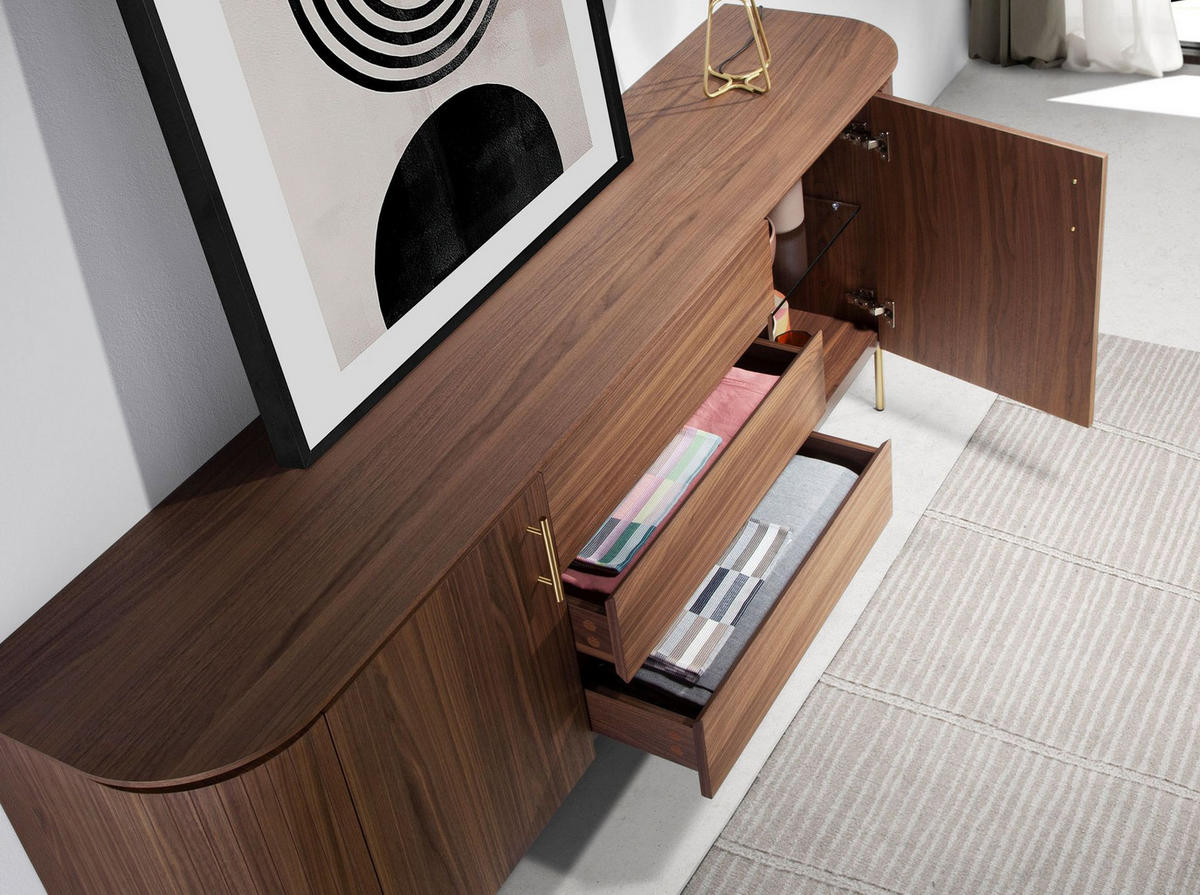 SIDEBOARD Sideboard Nussbaum und goldener polierter Stahl 210/45/80 cm - Goldfarben/Schwarz, Holz (210/80/45cm) - ANGEL CERDA