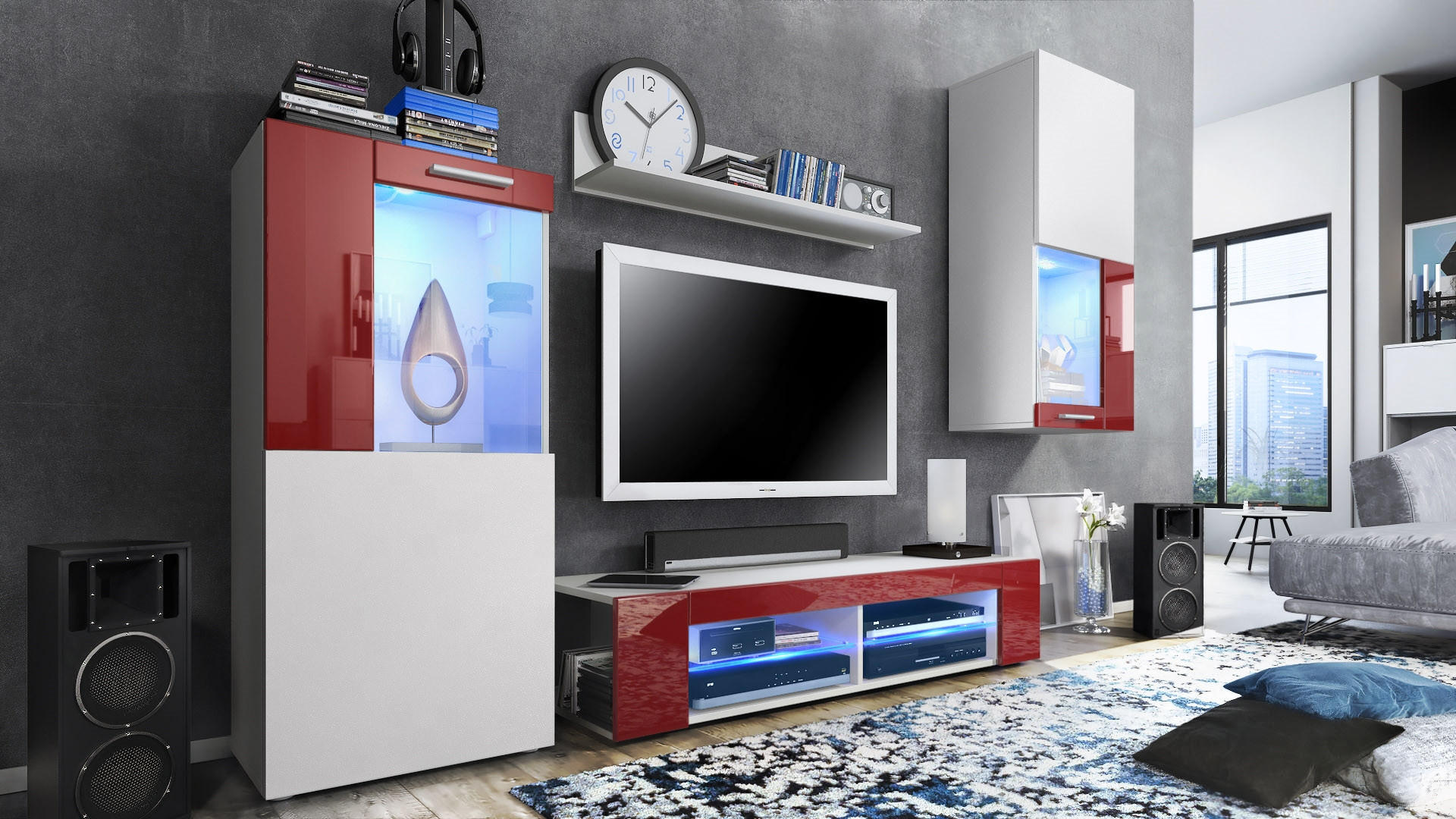 Vladon Wohnwand Bordeaux 300x190x39 cm