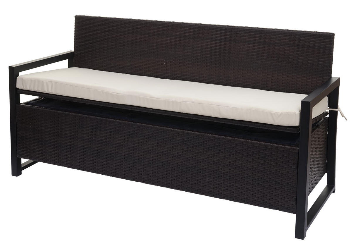 POLY-RATTAN 3ER SITZBANK Braun, Cremeweiß - Braun/Weiß, Kunststoff (164/87/57cm) - MCW