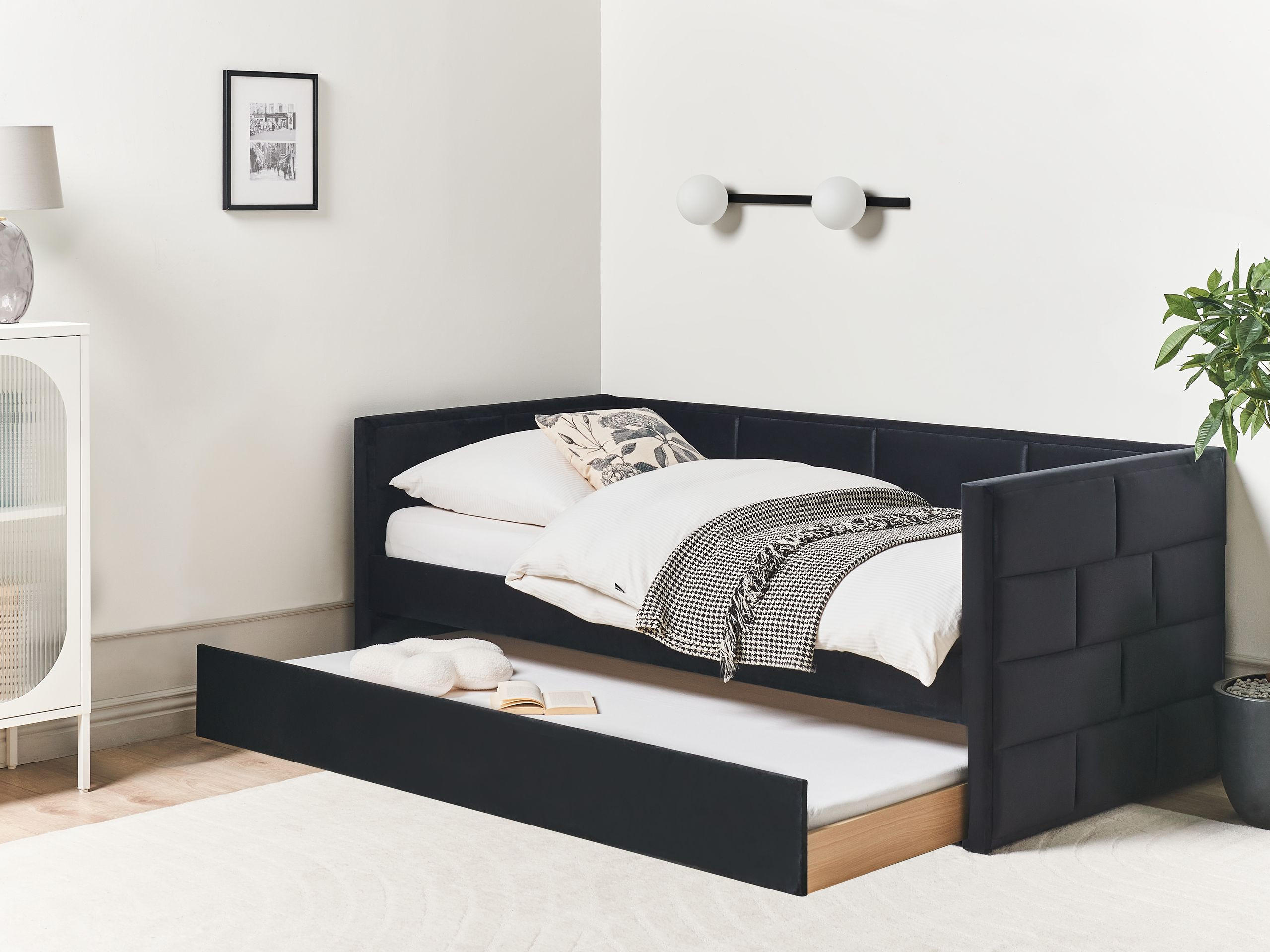 AUSZIEHBETT 90x205 cm Schwarz Chavonne - Schwarz, Textil (90/205cm) - Beliani
