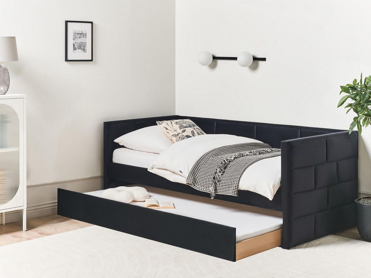 AUSZIEHBETT 90x205 cm Schwarz Chavonne - Schwarz, Textil (90/205cm) - Beliani