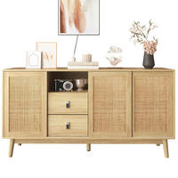 SIDEBOARD 155/38/80 cm Holzfarbe aus MDF mit Rattan-Schiebetüren - Naturfarben, Holzwerkstoff (155/80/38cm) - OKWISH