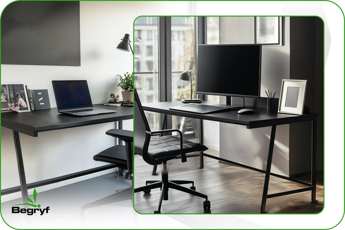 SCHREIBTISCH Metall Holzoptik Schwarz stabil 100x50x75 cm - Schwarz, Holzwerkstoff/Metall (50/100/75cm) - Begryf