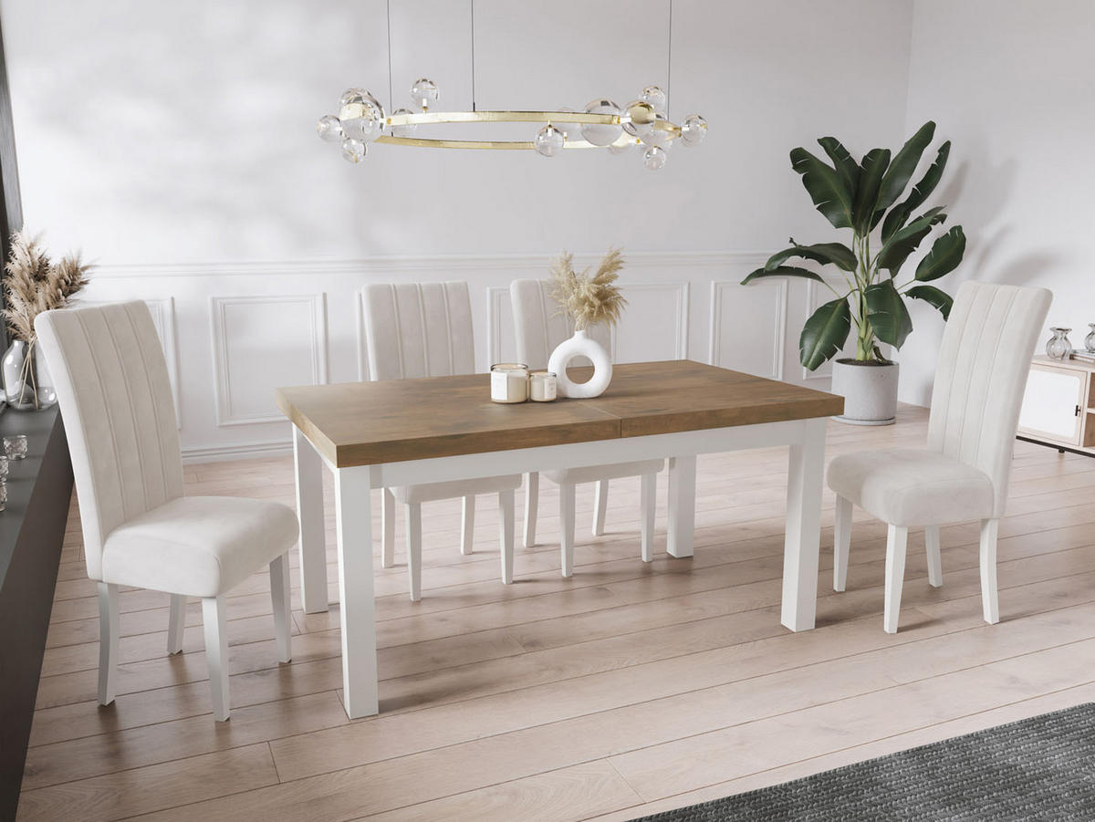 ESSTISCH Avena rechteckig ausziehbar, Lefkas Eiche 140/80/78 - Alteiche/Weiß, Holz/Holzwerkstoff (140/80/78cm) - WFL GROUP