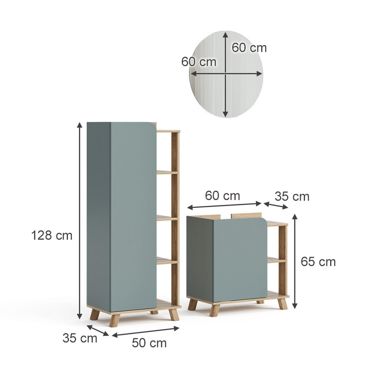 BADMÖBEL-SET Karen Blau-Grau 3 Teile - Blau, Holzwerkstoff (60/65/35cm) - Vicco