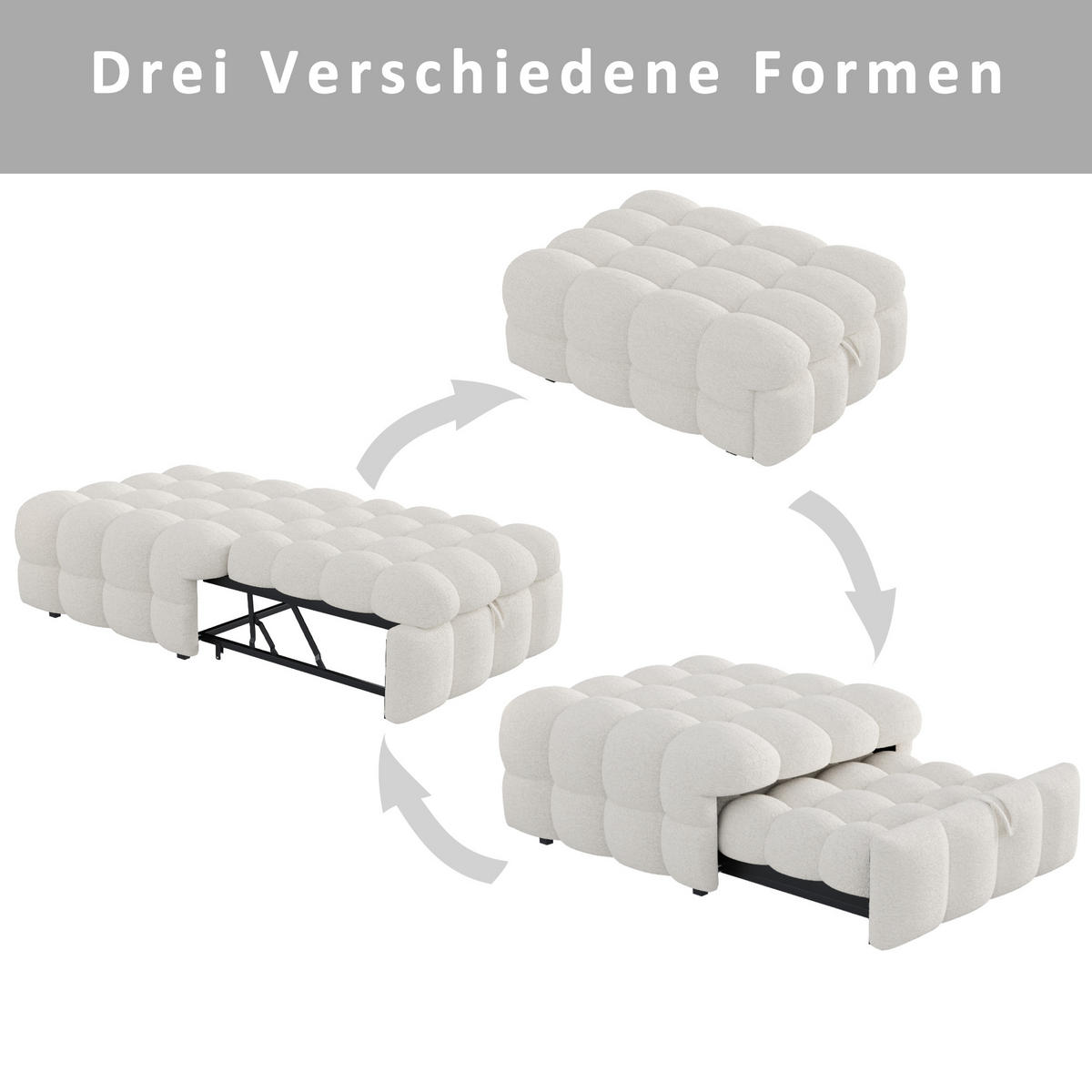 POLSTERBETT in Beige Teddy-Stoff, Ausziehbares Schlafsofa - Beige, Textil (80/180cm) - KOMHTOM