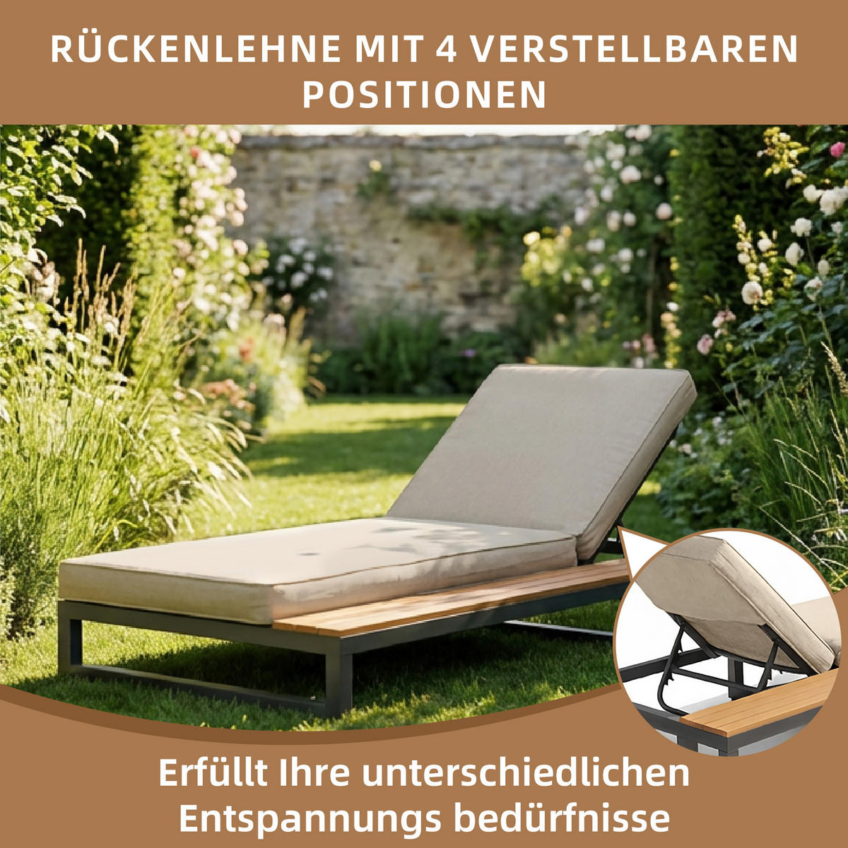 OUTDOOR-LIEGESTUHL Multifunktionales Sofabett Beige Linke Seite - Beige, Metall (79.5/73/184cm) - ComfortXL