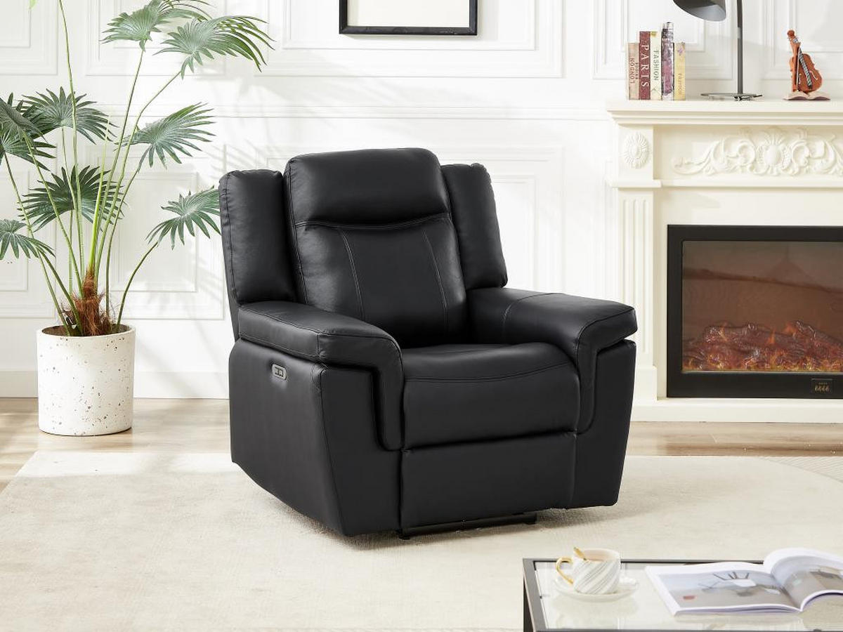 RELAXSESSEL Fernsehsessel elektrisch - Leder - Schwarz - KENNETH - Schwarz, Leder (93/98/97cm) - Vente-Unique