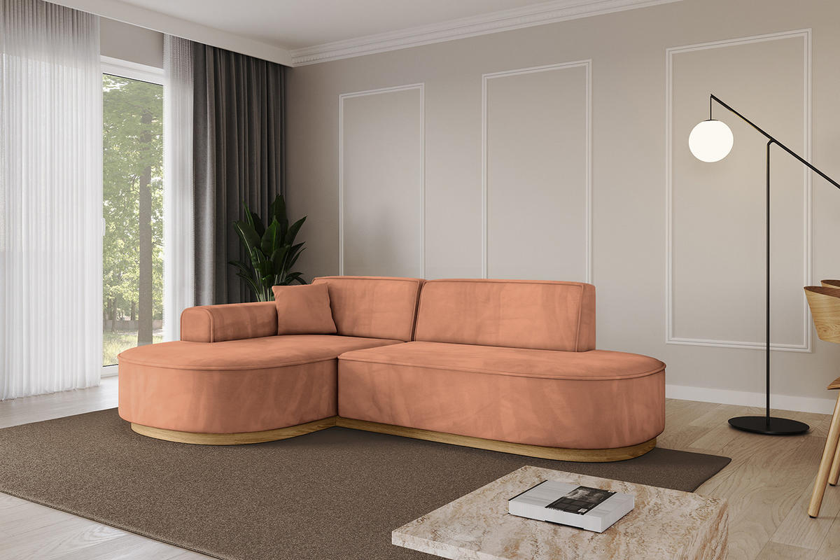 ECKSOFA Ottomane Links MARI-L1-v2 - 243x171x83 cm Orange Velours - Orange, Holzwerkstoff/Textil (243/171cm) - ALTDECOR