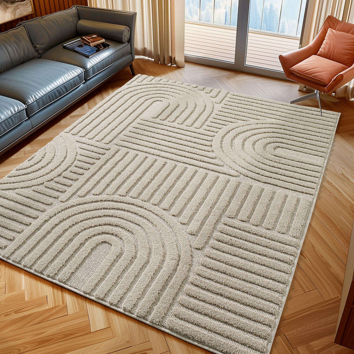 TEPPICH Hochflor Skandi-Boho Muster Polypropylen Wohnzimmer Beige Läufer 80x250 - Beige, Textil (80/250cm) - KADIMA DESIGN